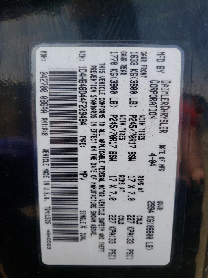 Photo 10 from auction – 2004 DODGE DURANGO SL with VIN 1D4HB48D44F209484