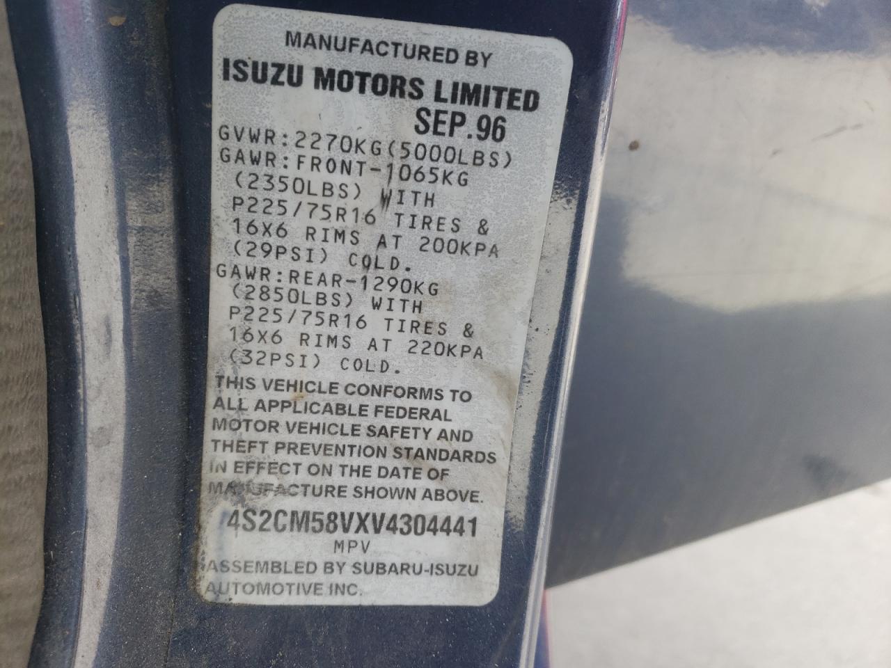 Foto 10 de la subasta – 1997 ISUZU RODEO S con VIN 4S2CM58VXV4304441