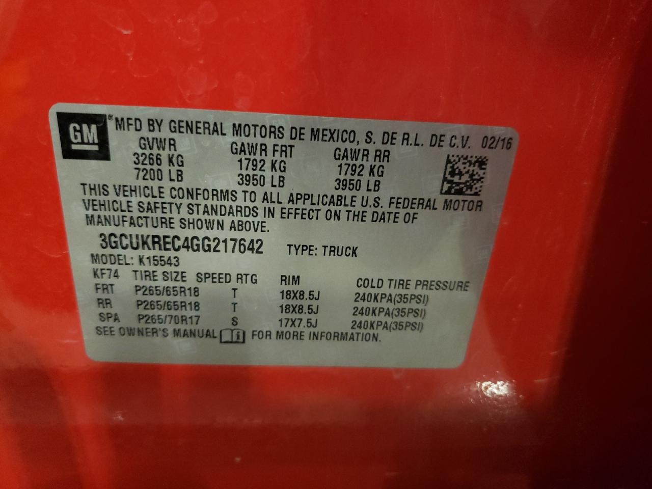 Photo 10 from auction – 2016 CHEVROLET SILVRK1500 with VIN 3GCUKREC4GG217642