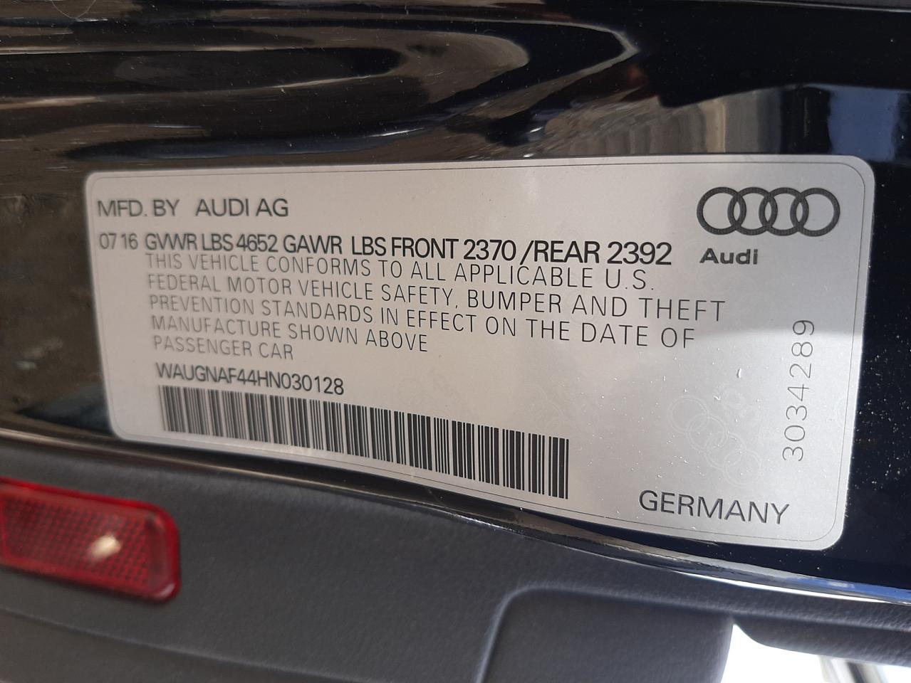 Photo 10 from auction – 2017 AUDI A4 PREMIUM with VIN WAUGNAF44HN030128
