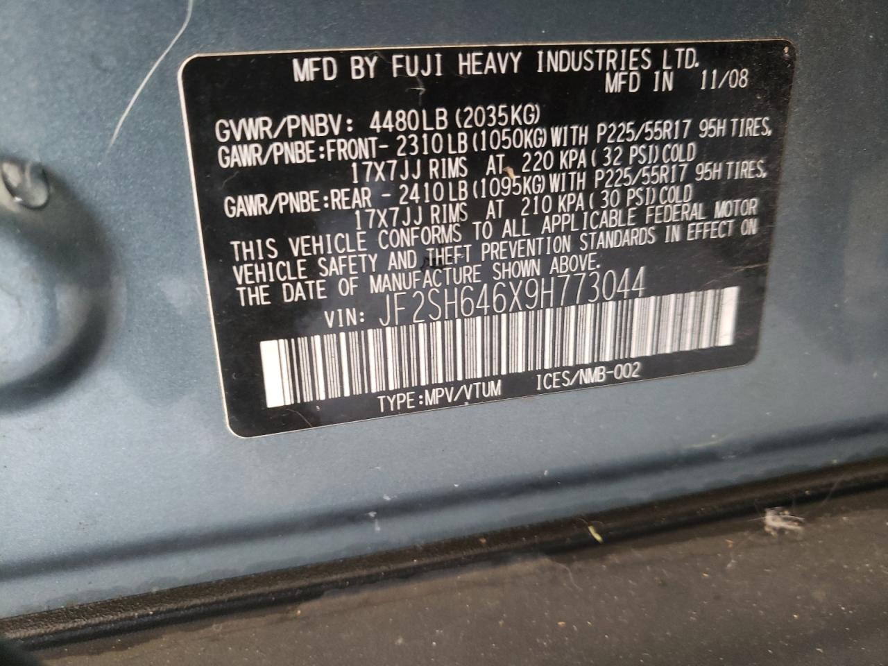 Photo 10 from auction – 2009 SUBARU FORESTER 2 with VIN JF2SH646X9H773044