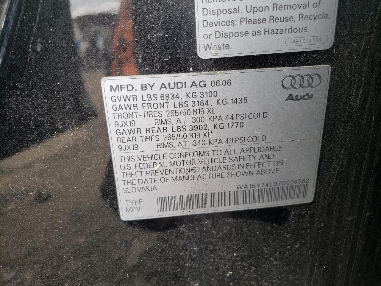 Photo 10 from auction – 2007 AUDI Q7 3.6 QUA with VIN WA1BY74L07D026562