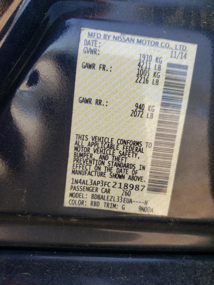 Photo 10 from auction – 2015 NISSAN ALTIMA 2.5 with VIN 1N4AL3AP3FC218987