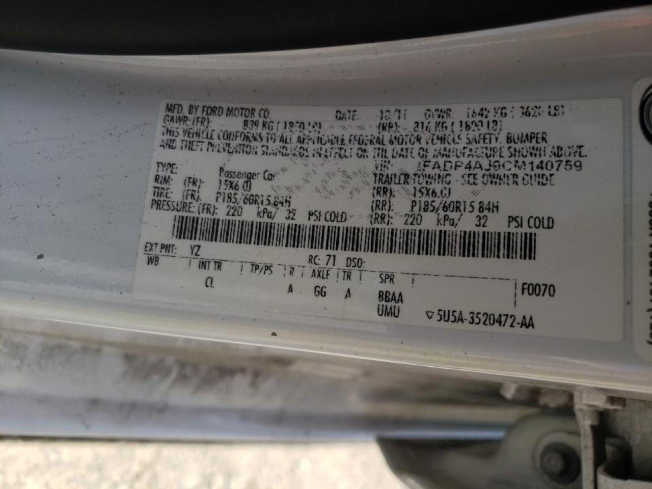 Photo 10 from auction – 2012 FORD FIESTA S with VIN 3FADP4AJ9CM140759