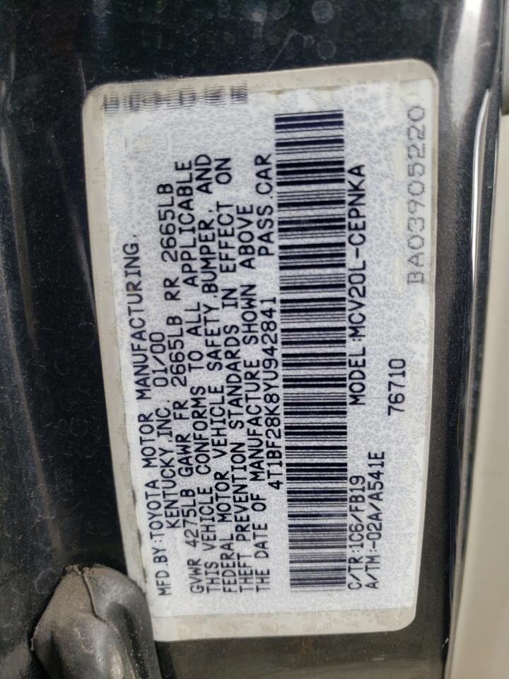 Photo 10 from auction – 2000 TOYOTA CAMRY LE with VIN 4T1BF28K8YU942841