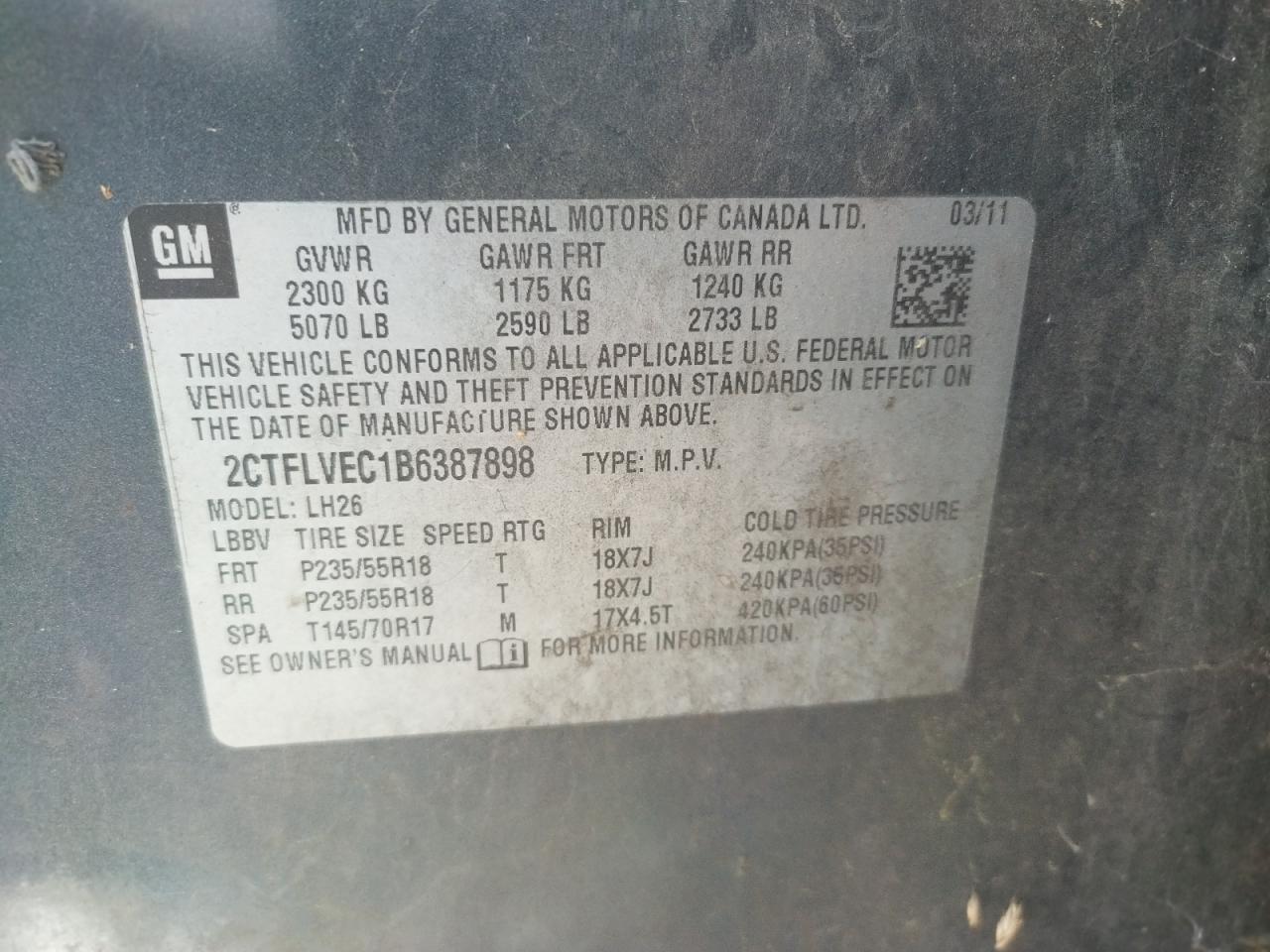 Photo 10 from auction – 2011 GMC TERRAIN SL with VIN 2CTFLVEC1B6387898