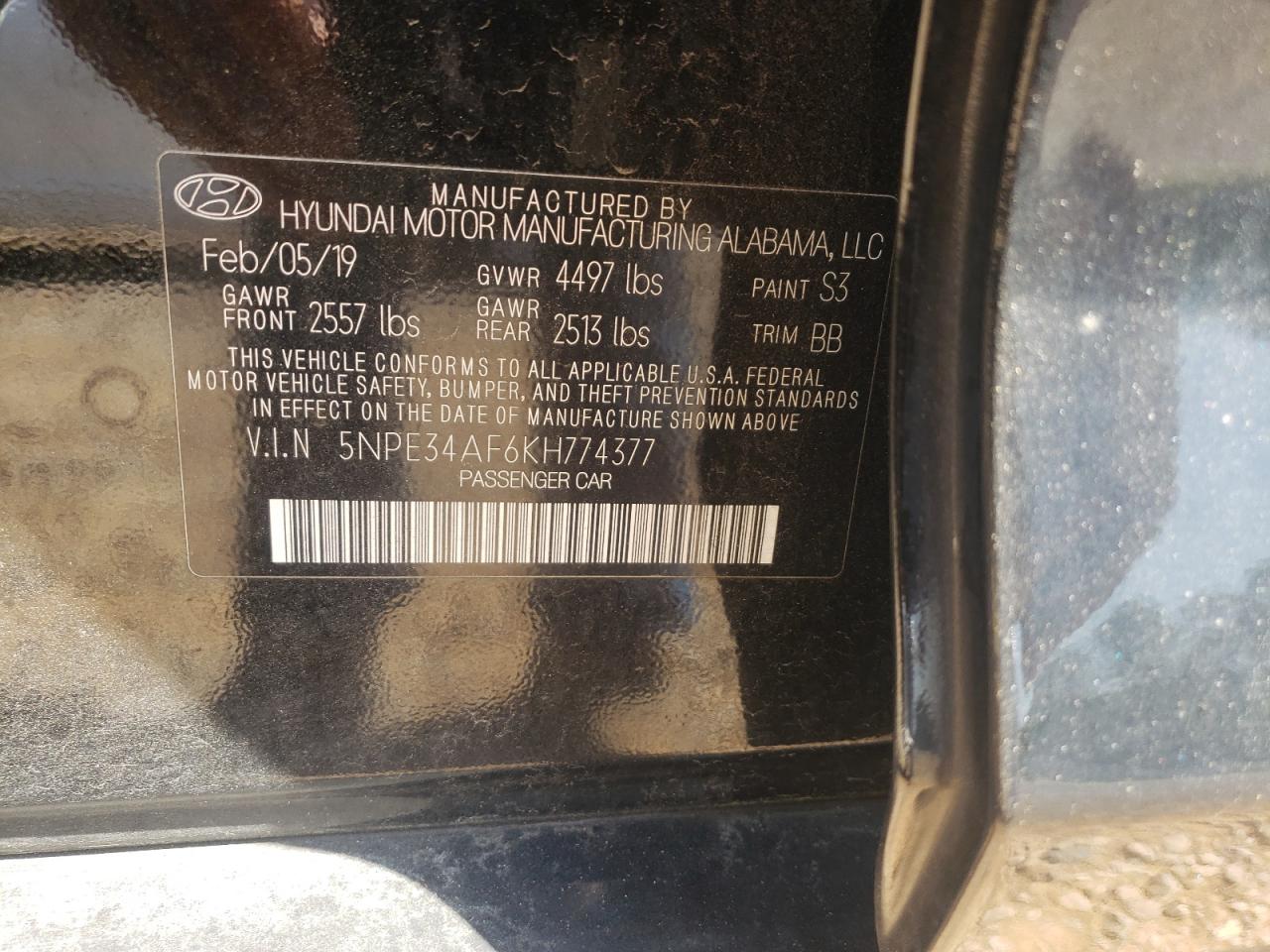 Photo 10 from auction – 2019 HYUNDAI SONATA LIM with VIN 5NPE34AF6KH774377