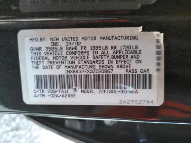Photo 10 from auction – 2003 TOYOTA COROLLA LE with VIN 1NXBR32EX3Z020967