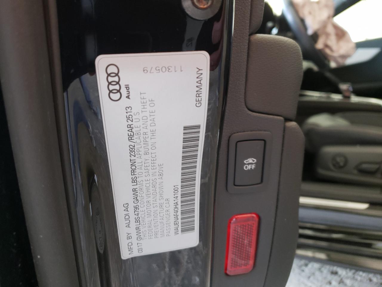 Photo 10 from auction – 2017 AUDI A4 PREMIUM with VIN WAUENAF40HA141001