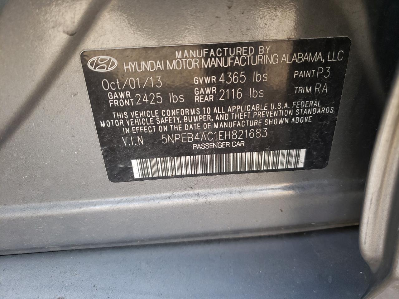 Photo 10 from auction – 2014 HYUNDAI SONATA GLS with VIN 5NPEB4AC1EH821683
