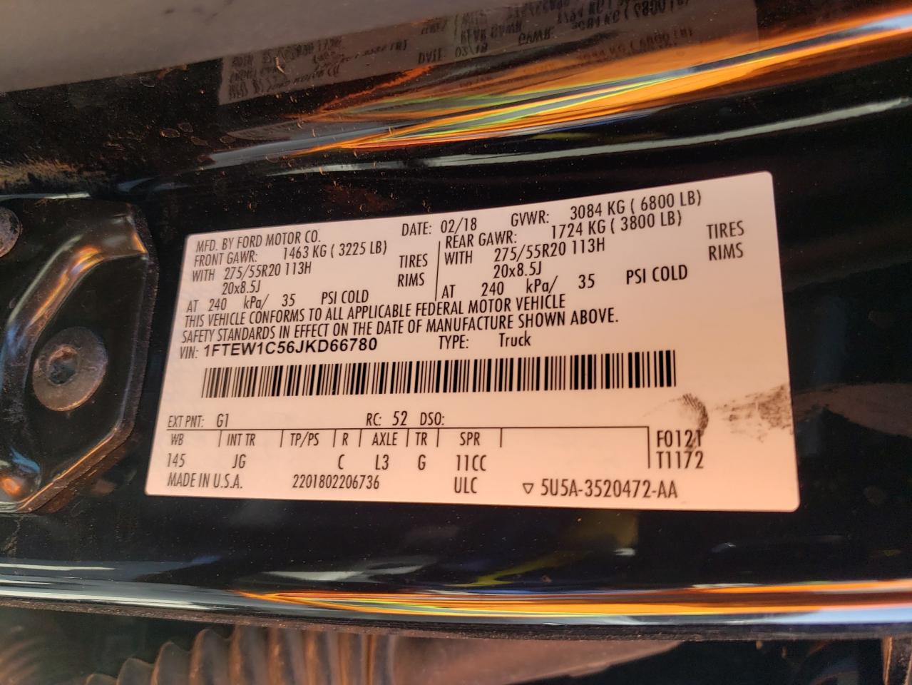 Photo 10 from auction – 2018 FORD F150 SUPER with VIN 1FTEW1C56JKD66780