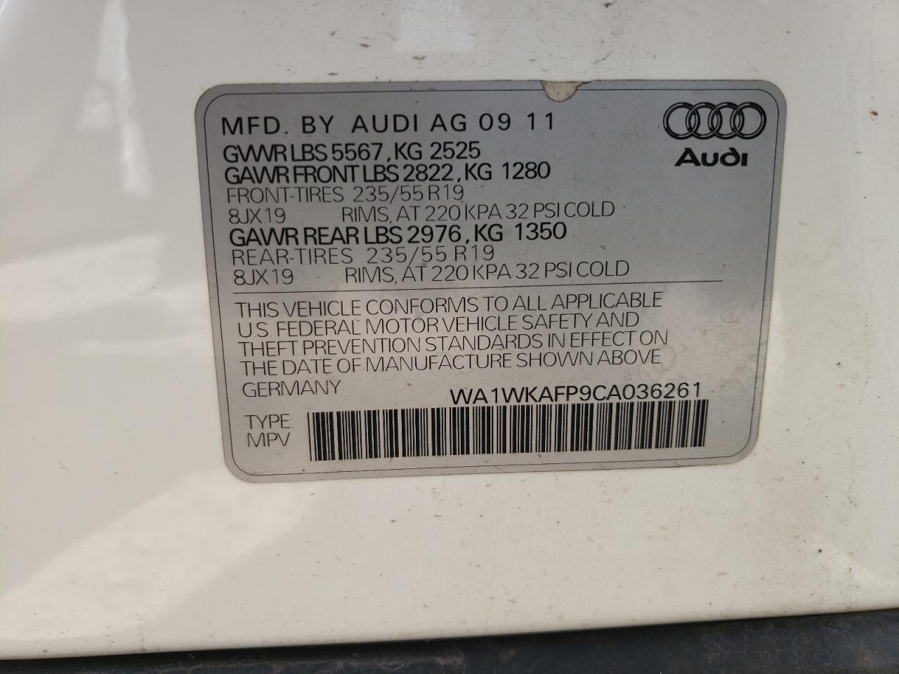 Photo 10 from auction – 2012 AUDI Q5 PRESTIG with VIN WA1WKAFP9CA036261