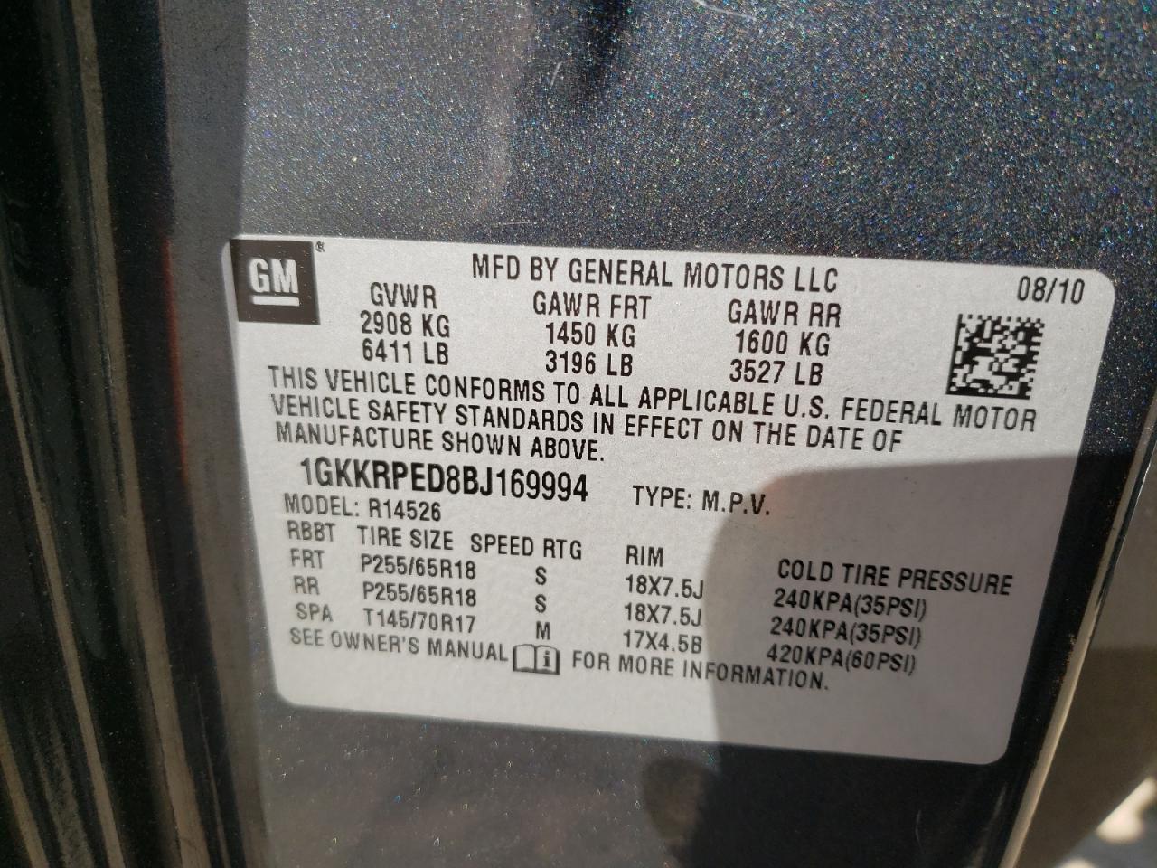 Photo 10 from auction – 2011 GMC ACADIA SLE with VIN 1GKKRPED8BJ169994