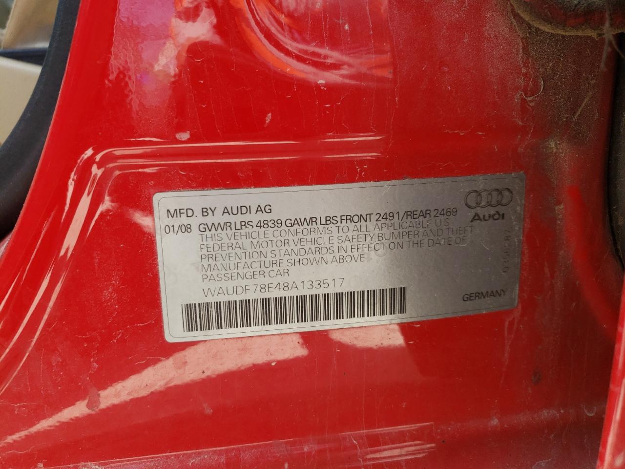 Photo 10 from auction – 2008 AUDI A4 2.0T QU with VIN WAUDF78E48A133517