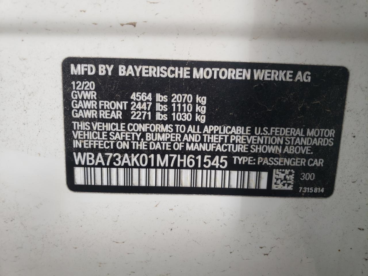 Photo 10 from auction – 2021 BMW 228XI with VIN WBA73AK01M7H61545