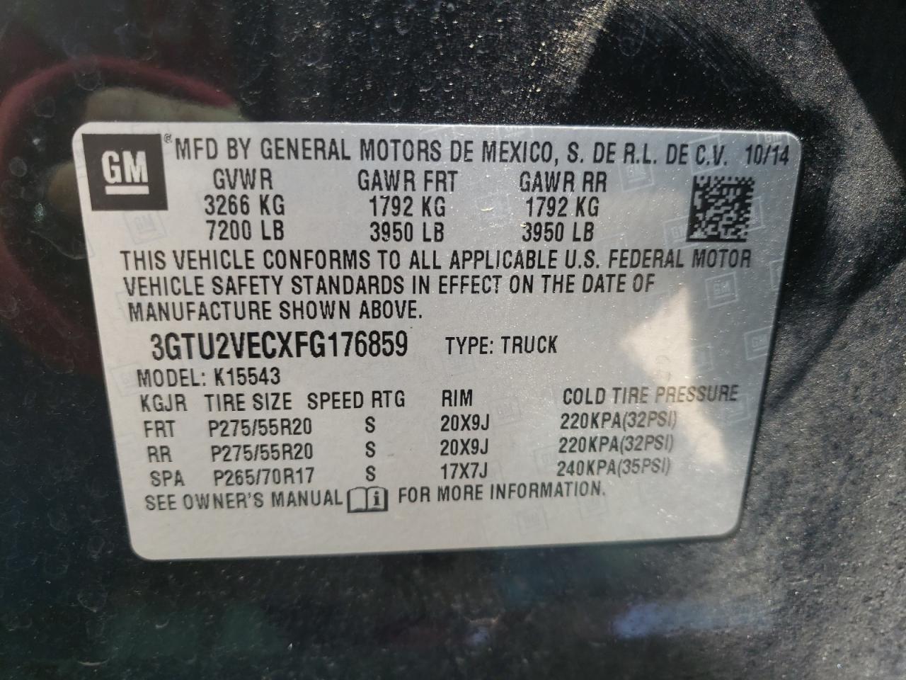 Photo 10 from auction – 2015 GMC SIERRA K15 with VIN 3GTU2VECXFG176859