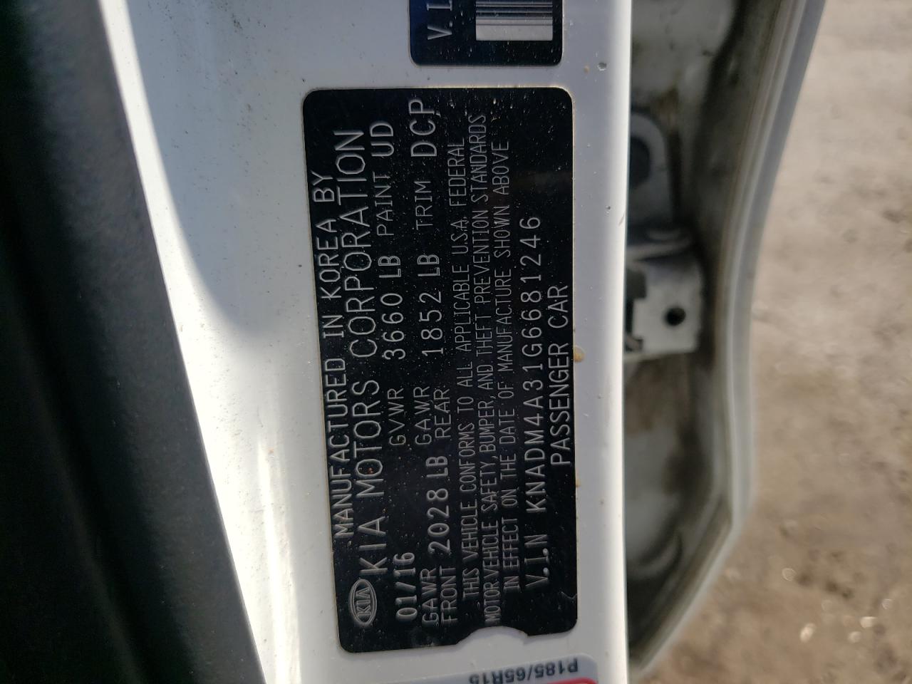 Photo 10 from auction – 2016 KIA RIO LX with VIN KNADM4A31G6681246