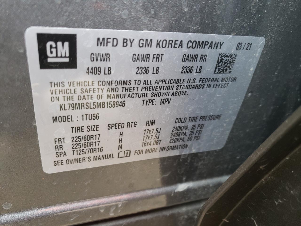 Photo 10 from auction – 2021 CHEVROLET TRAILBLAZE with VIN KL79MRSL5MB158946