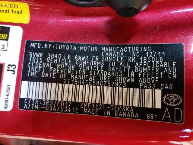 Photo 10 from auction – 2011 TOYOTA COROLLA BA with VIN 2T1BU4EE5BC752973