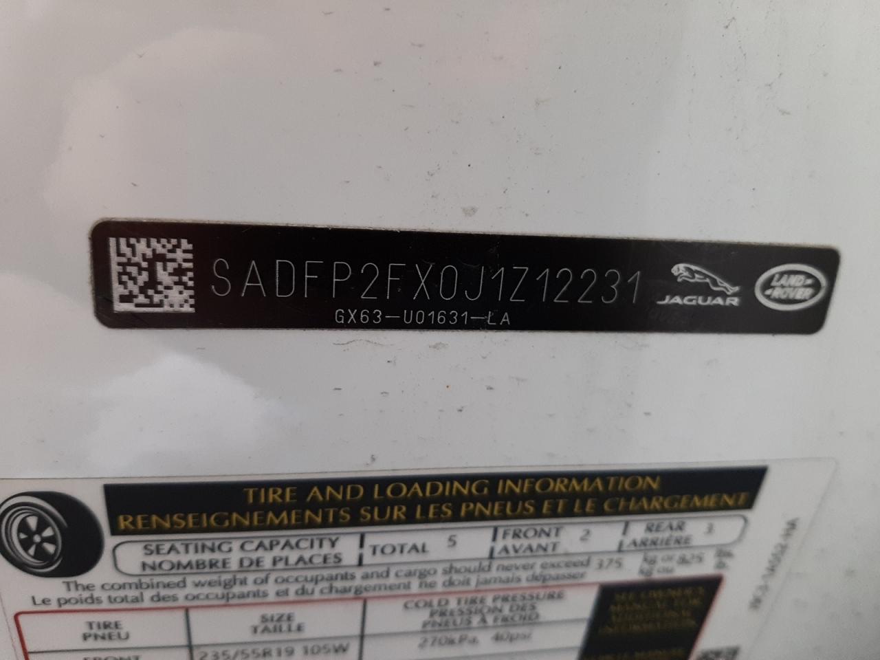 Photo 10 from auction – 2018 JAGUAR E-PACE SE with VIN SADFP2FX0J1Z12231