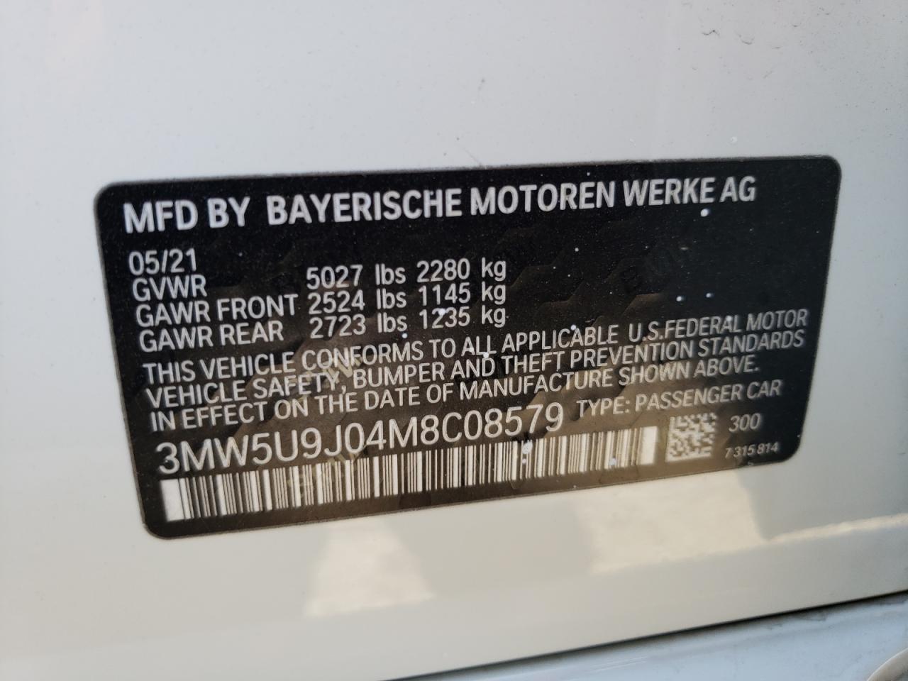Photo 10 from auction – 2021 BMW M340XI with VIN 3MW5U9J04M8C08579