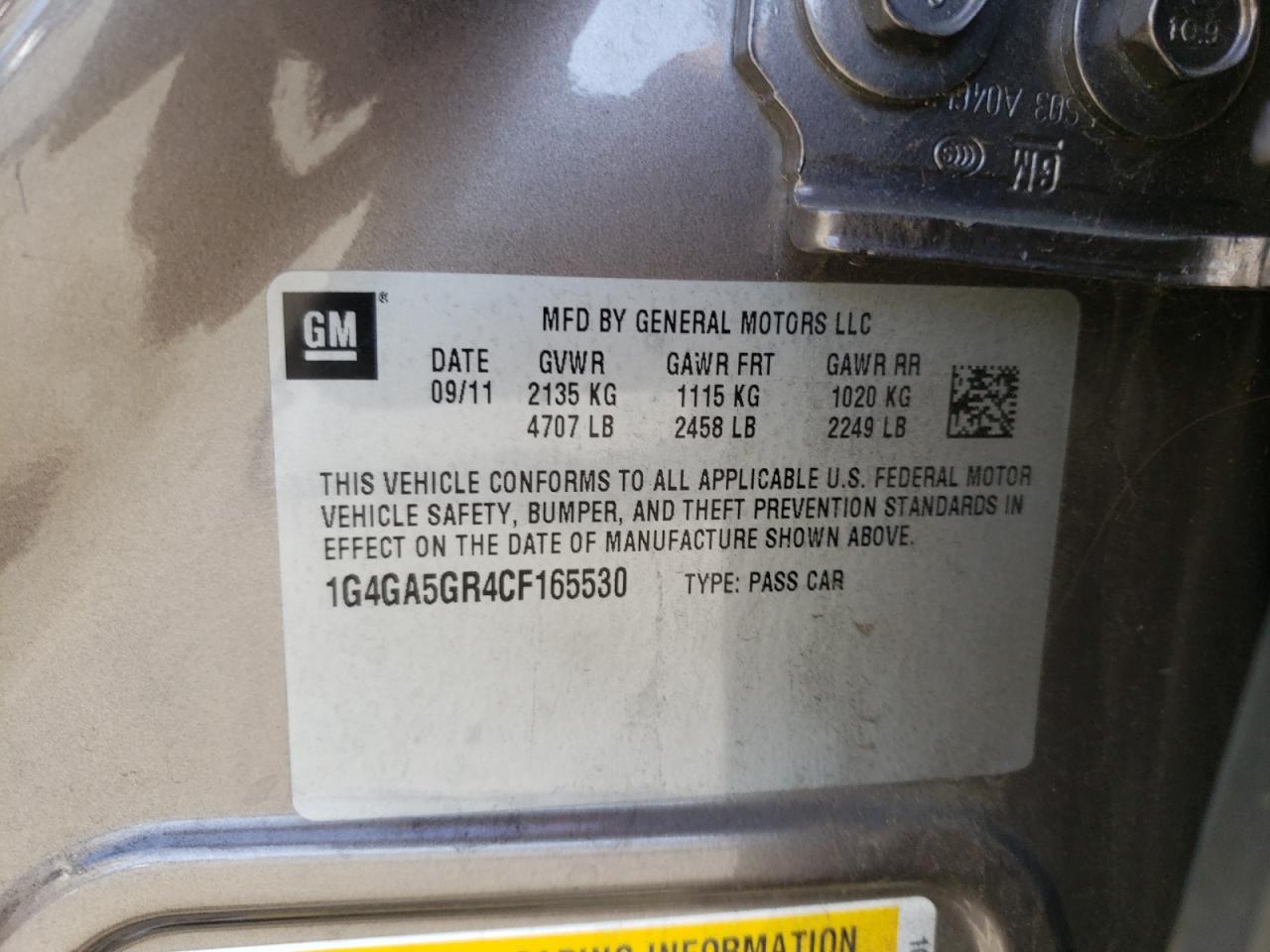 Photo 10 from auction – 2012 BUICK LACROSSE with VIN 1G4GA5GR4CF165530