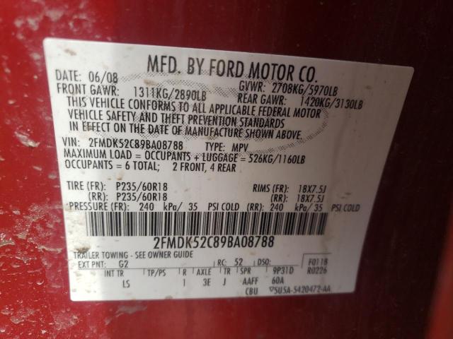 Photo 10 from auction – 2009 FORD FLEX SEL with VIN 2FMDK52C89BA08788