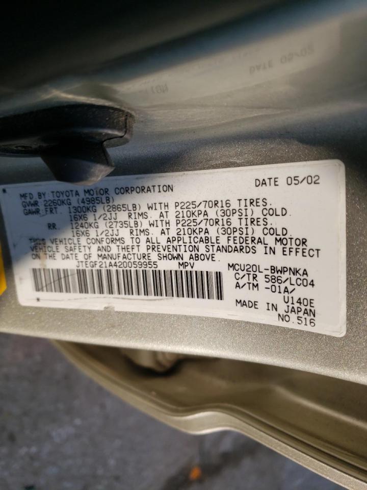 Photo 10 from auction – 2002 TOYOTA HIGHLANDER with VIN JTEGF21A420059955