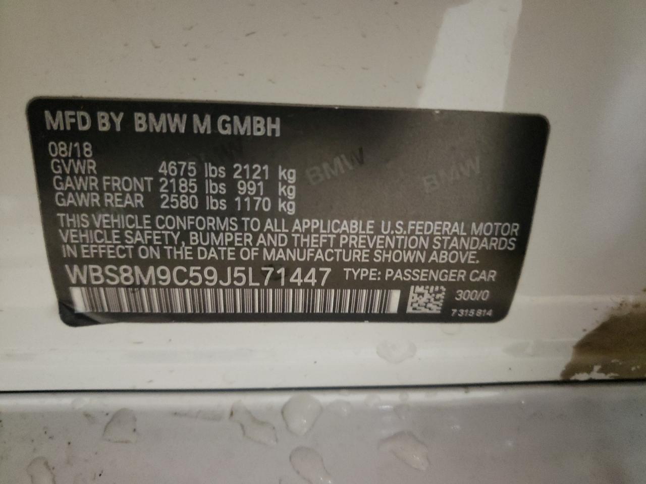 Photo 10 from auction – 2018 BMW M3 with VIN WBS8M9C59J5L71447