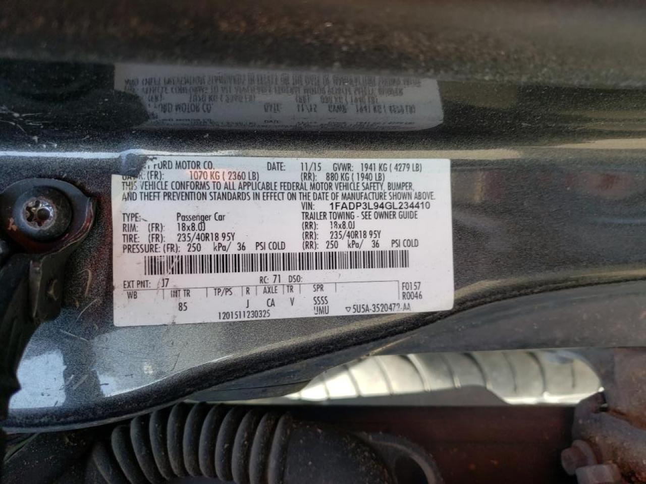 Photo 10 from auction – 2016 FORD FOCUS ST with VIN 1FADP3L94GL234410