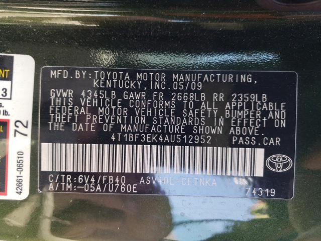 Photo 10 from auction – 2010 TOYOTA CAMRY BASE with VIN 4T1BF3EK4AU512952