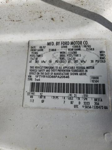 Photo 10 from auction – 2008 FORD RANGER with VIN 1FTYR10D88PA20646