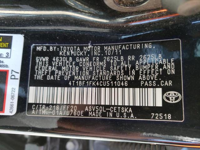 Photo 10 from auction – 2012 TOYOTA CAMRY BASE with VIN 4T1BF1FK4CU511046