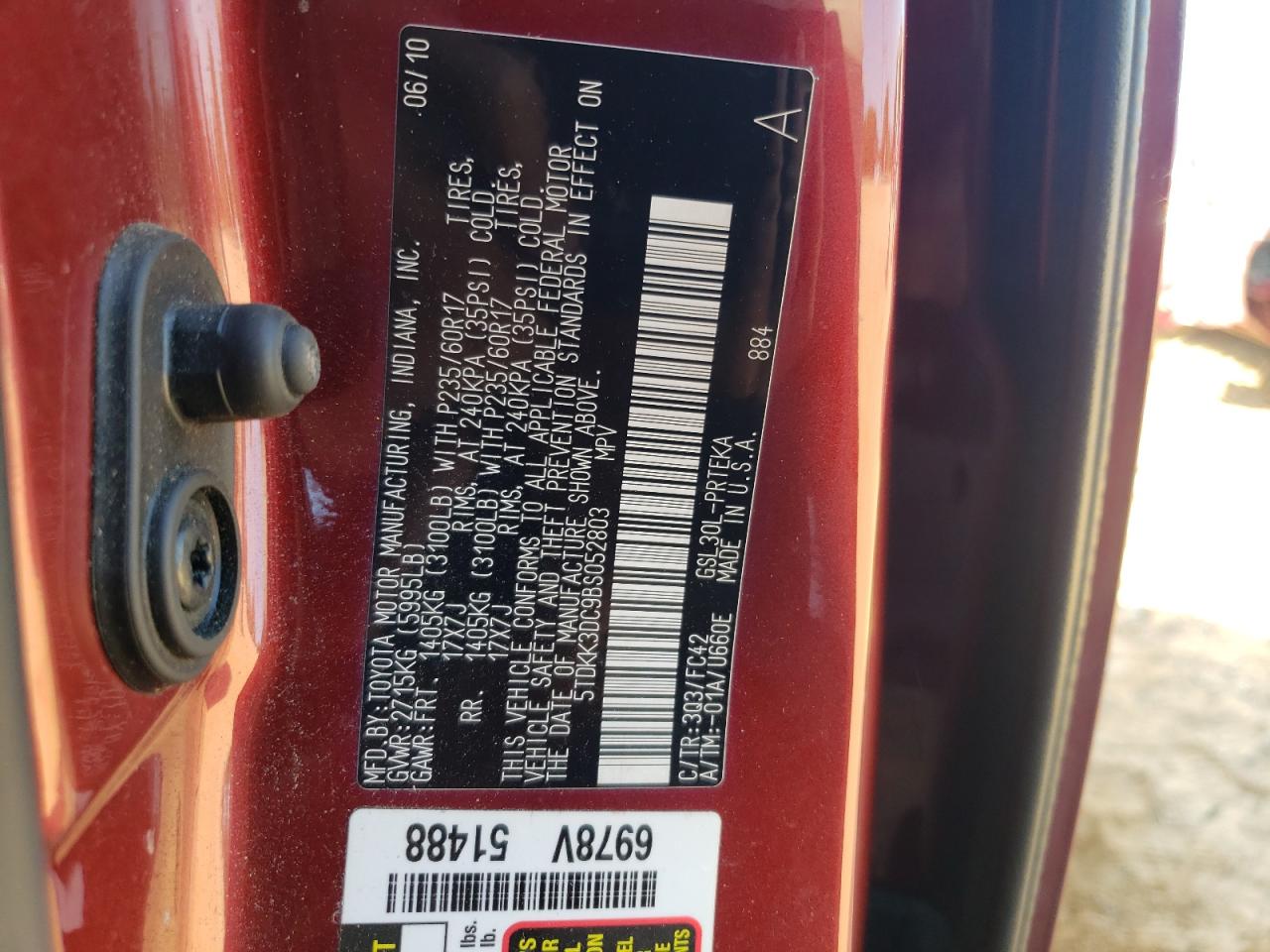 Photo 10 from auction – 2011 TOYOTA SIENNA LE with VIN 5TDKK3DC9BS052803