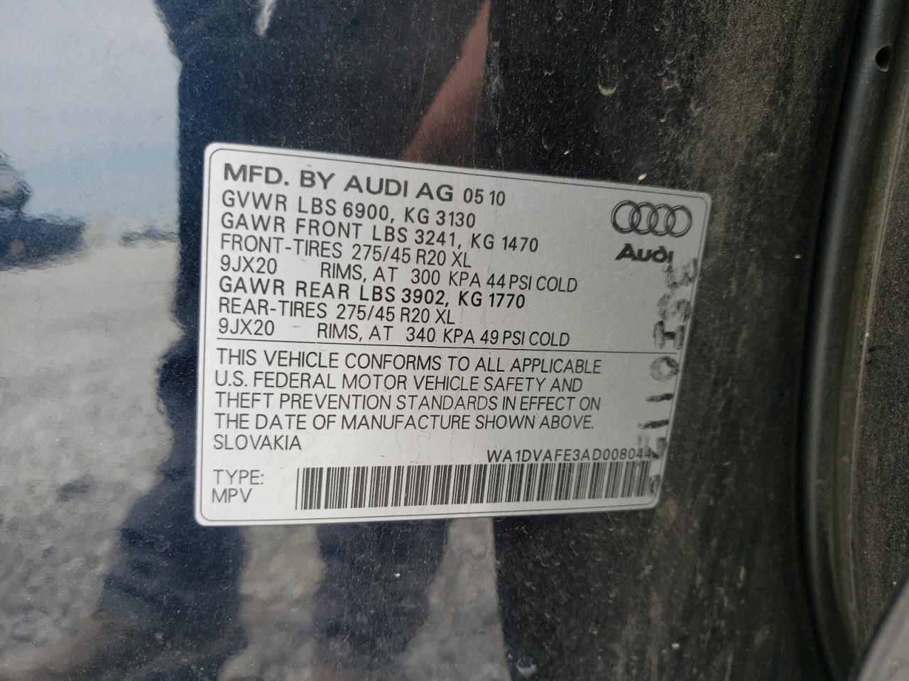 Photo 10 from auction – 2010 AUDI Q7 PRESTIG with VIN WA1DVAFE3AD008044