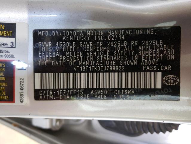 Photo 10 from auction – 2014 TOYOTA CAMRY L with VIN 4T1BF1FK3EU788922