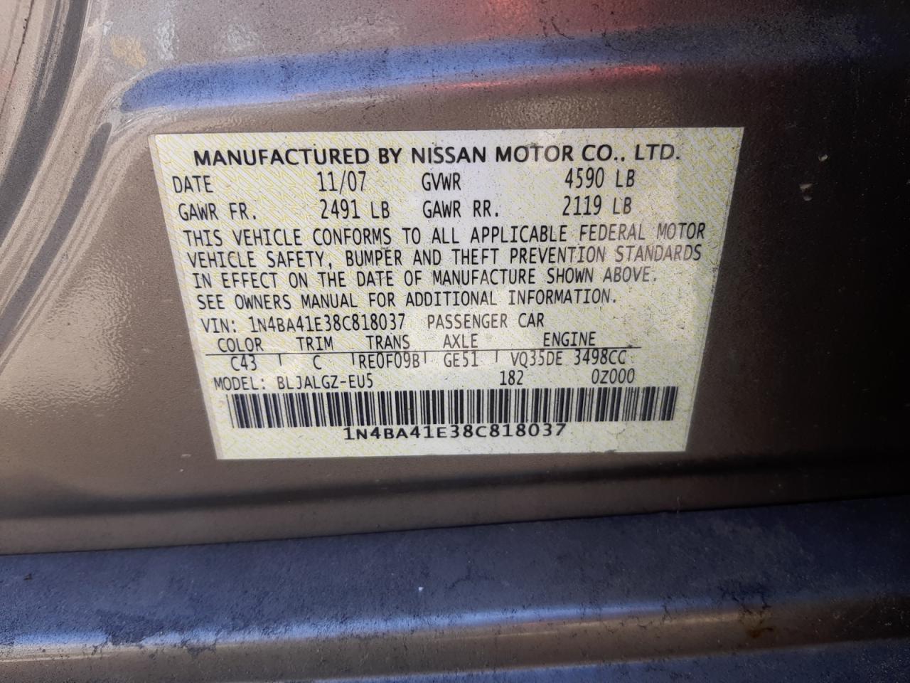 صورة رقم 10 من المزاد - 2008 NISSAN MAXIMA SE مع VIN 1N4BA41E38C818037