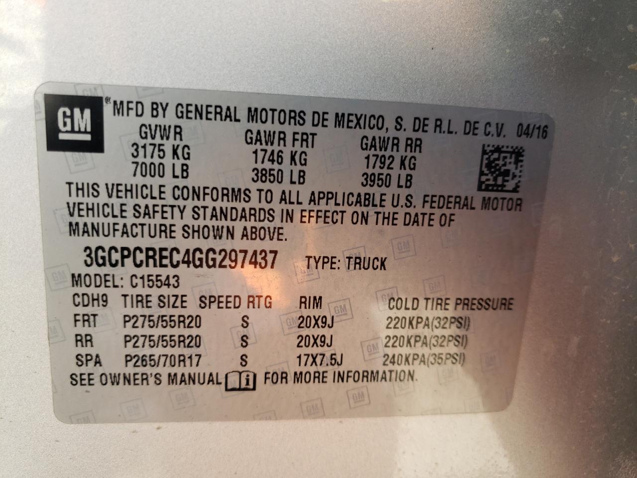 Photo 10 from auction – 2016 CHEVROLET SILVERADO with VIN 3GCPCREC4GG297437