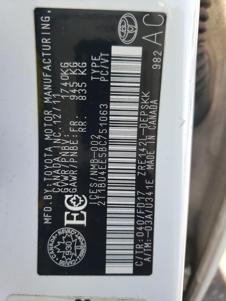 Photo 10 from auction – 2011 TOYOTA COROLLA BA with VIN 2T1BU4EE5BC751063