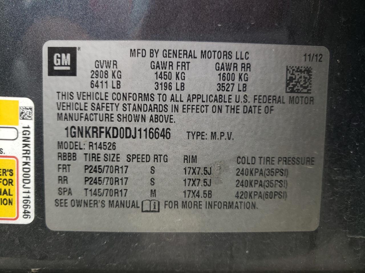 Photo 10 from auction – 2013 CHEVROLET TRAVERSE L with VIN 1GNKRFKD0DJ116646