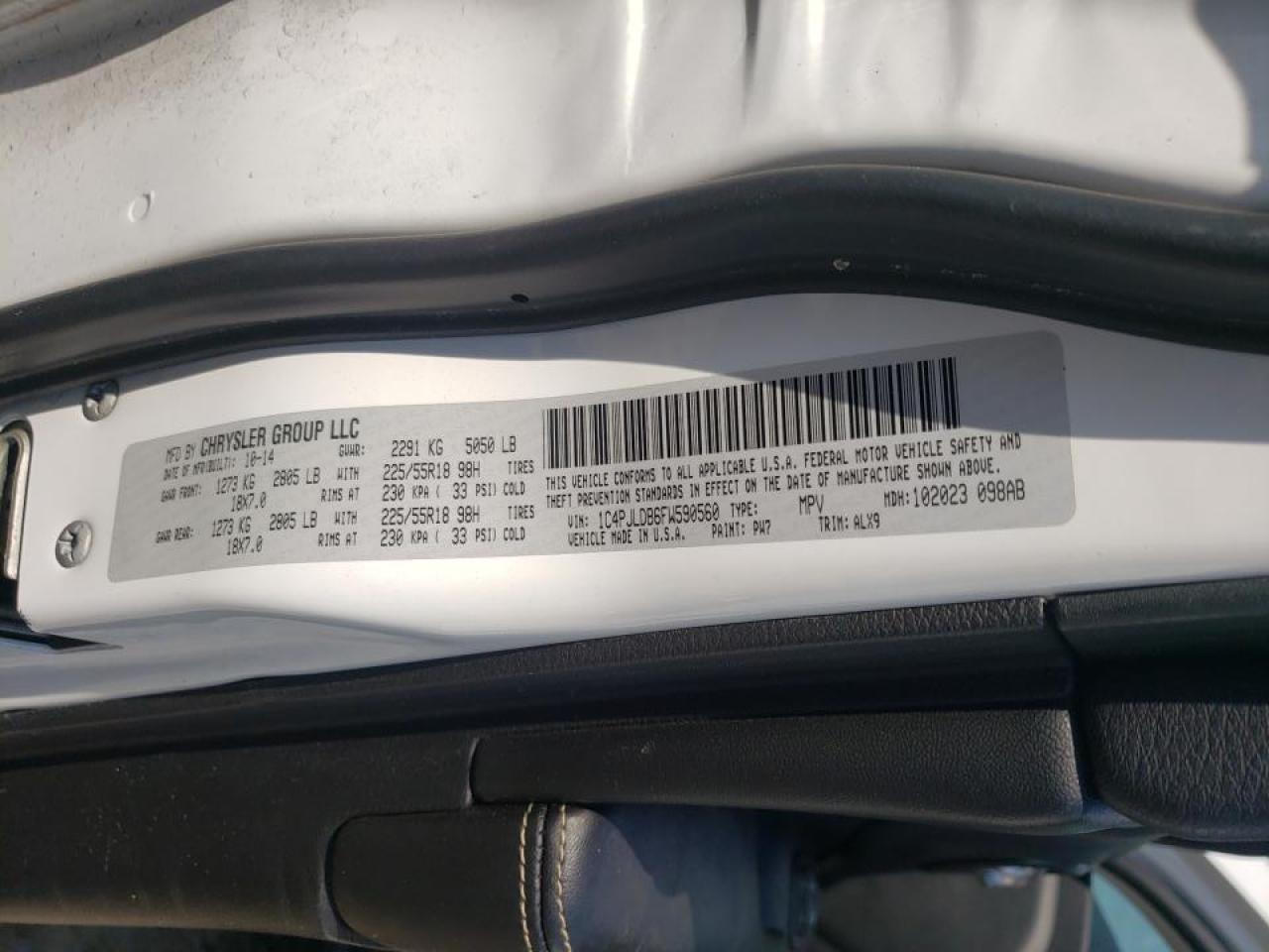 Photo 10 from auction – 2015 JEEP CHEROKEE L with VIN 1C4PJLDB6FW590560