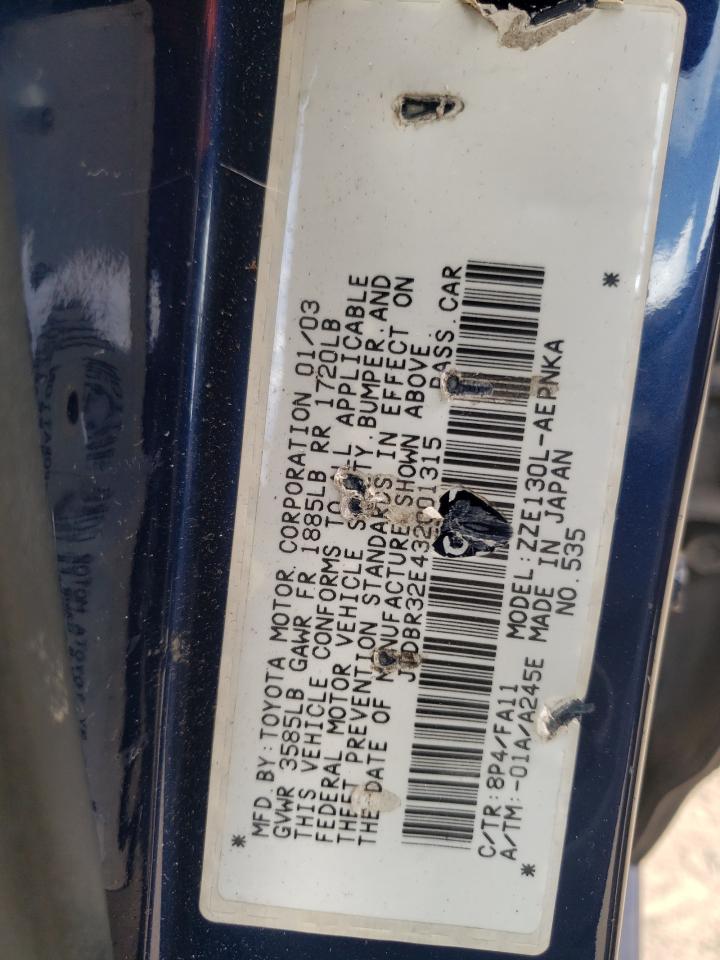 Zdjęcie 10 z aukcji – 2003 TOYOTA COROLLA CE z VIN JTDBR32E432001315