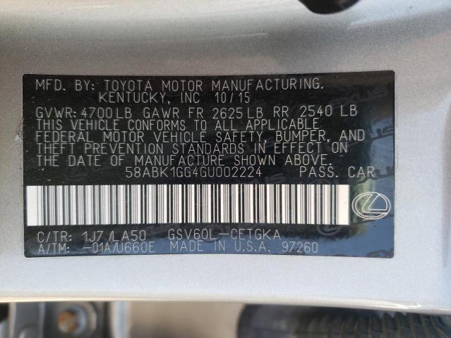 Zdjęcie 10 z aukcji – 2016 LEXUS ES 350 z VIN 58ABK1GG4GU002224