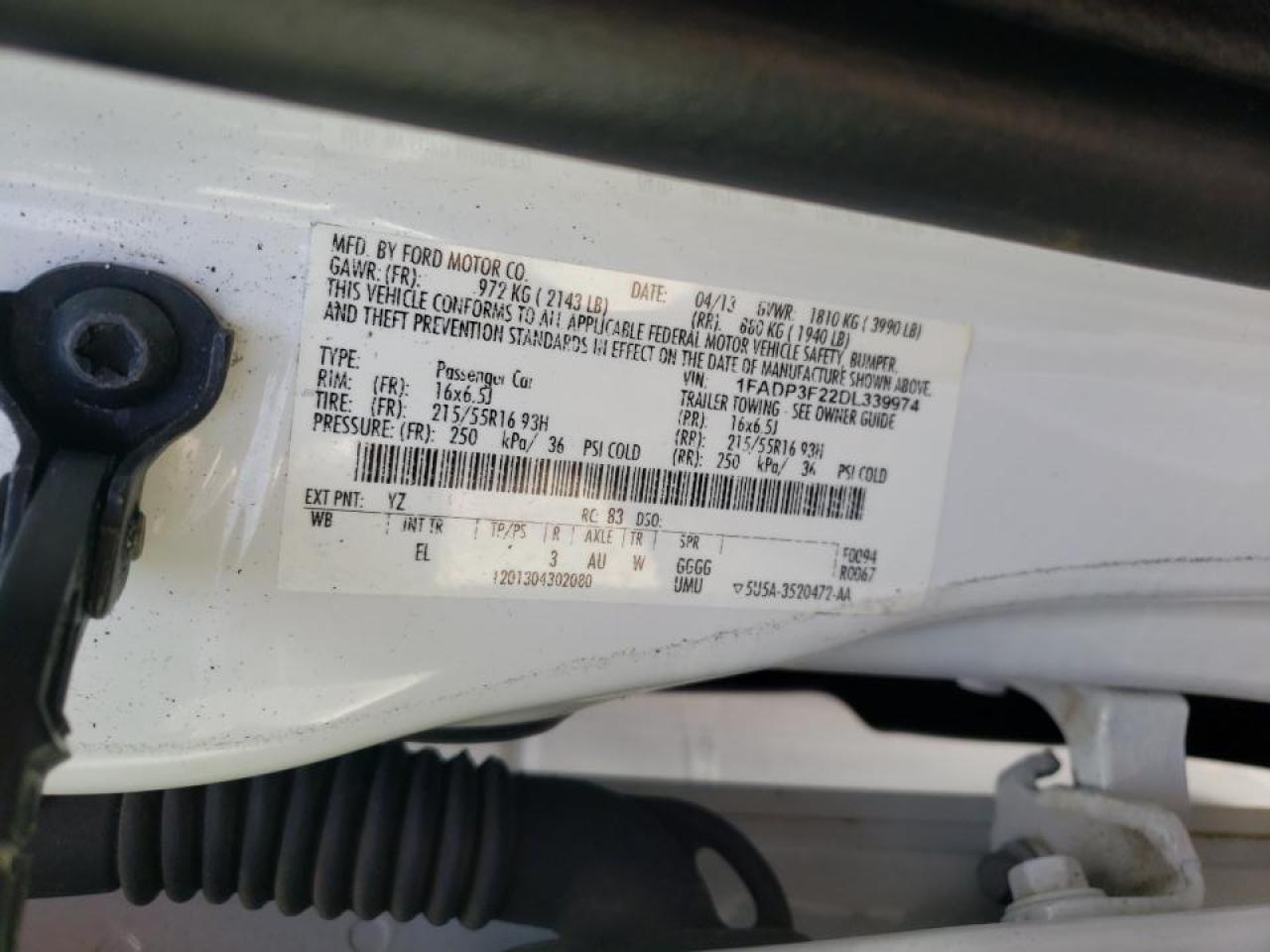 Photo 10 from auction – 2013 FORD FOCUS SE with VIN 1FADP3F22DL339974