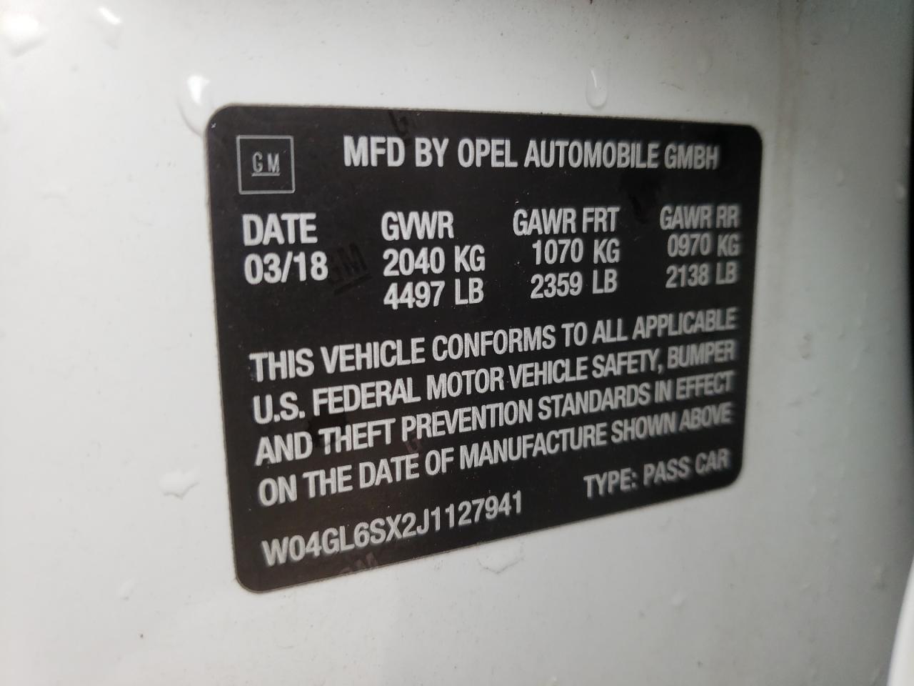 Photo 10 from auction – 2018 BUICK REGAL PREF with VIN W04GL6SX2J1127941