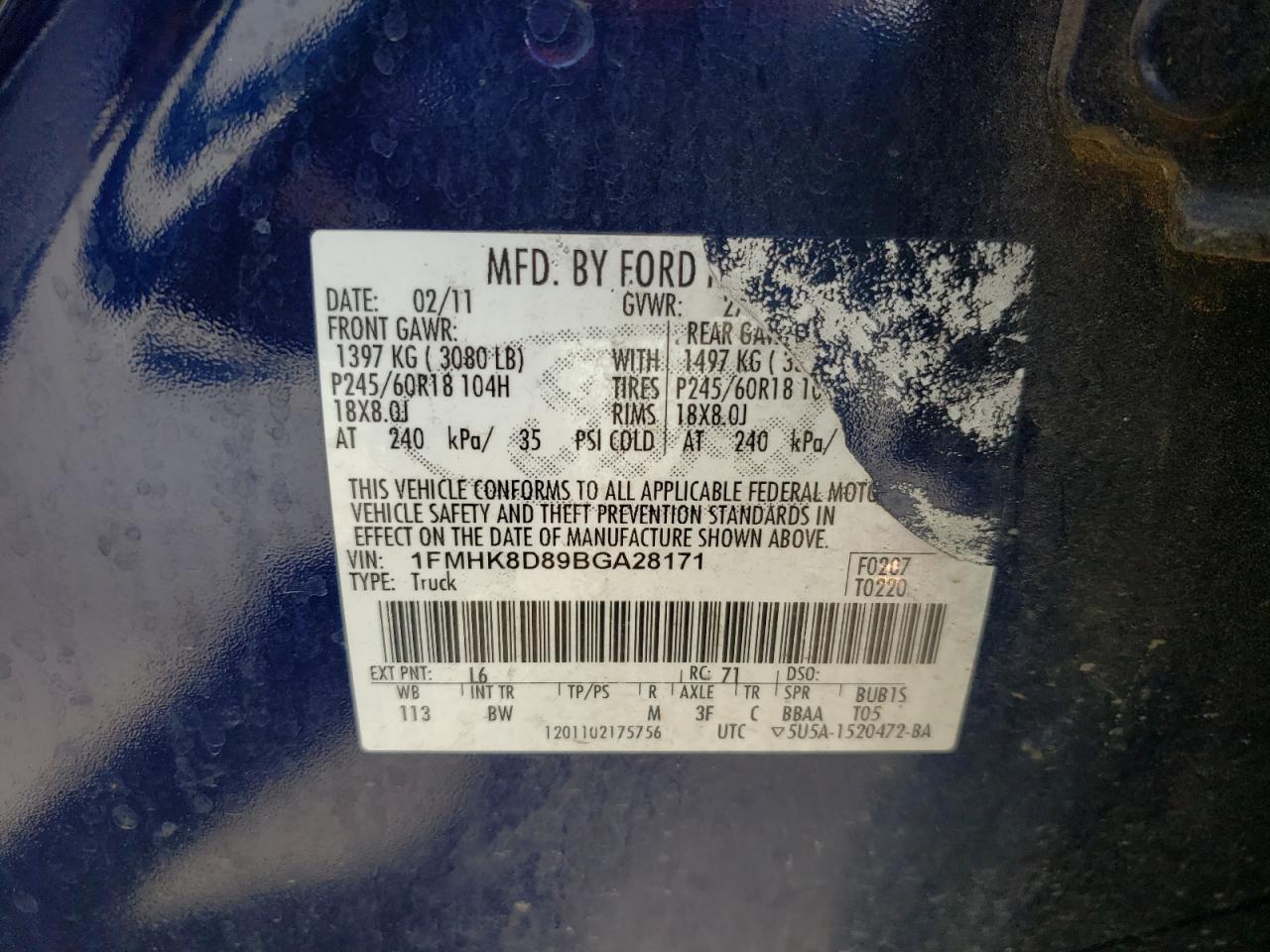 Photo 10 from auction – 2011 FORD EXPLORER X with VIN 1FMHK8D89BGA28171