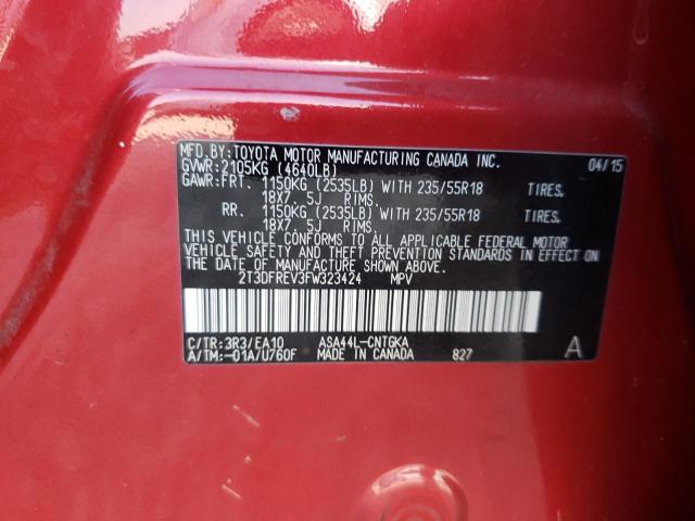 Photo 10 from auction – 2015 TOYOTA RAV4 LIMIT with VIN 2T3DFREV3FW323424