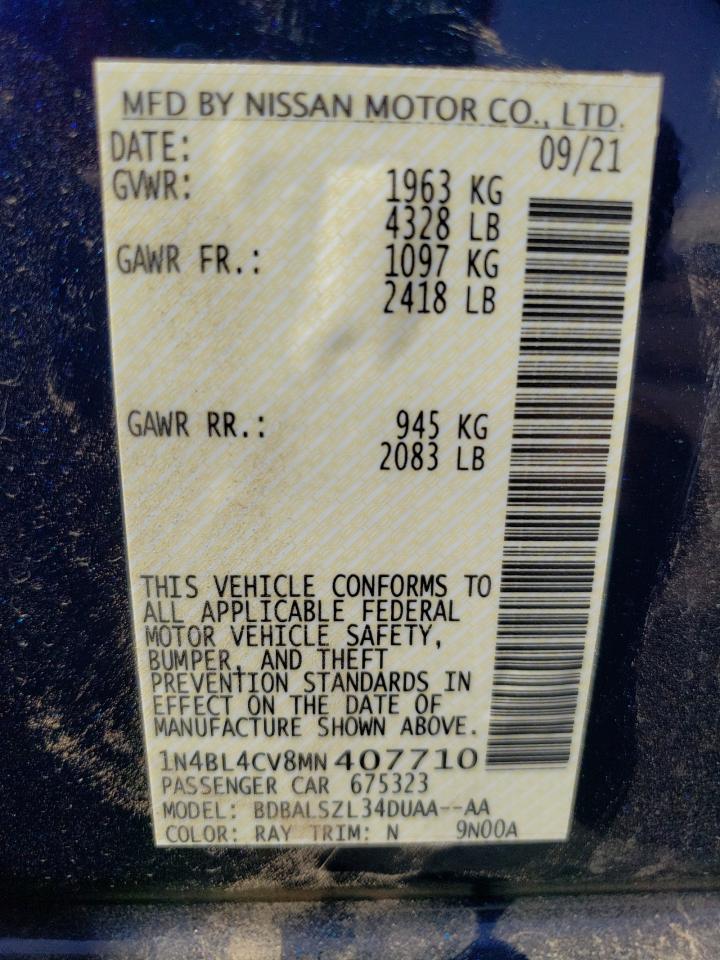Photo 10 from auction – 2021 NISSAN ALTIMA SR with VIN 1N4BL4CV8MN407710