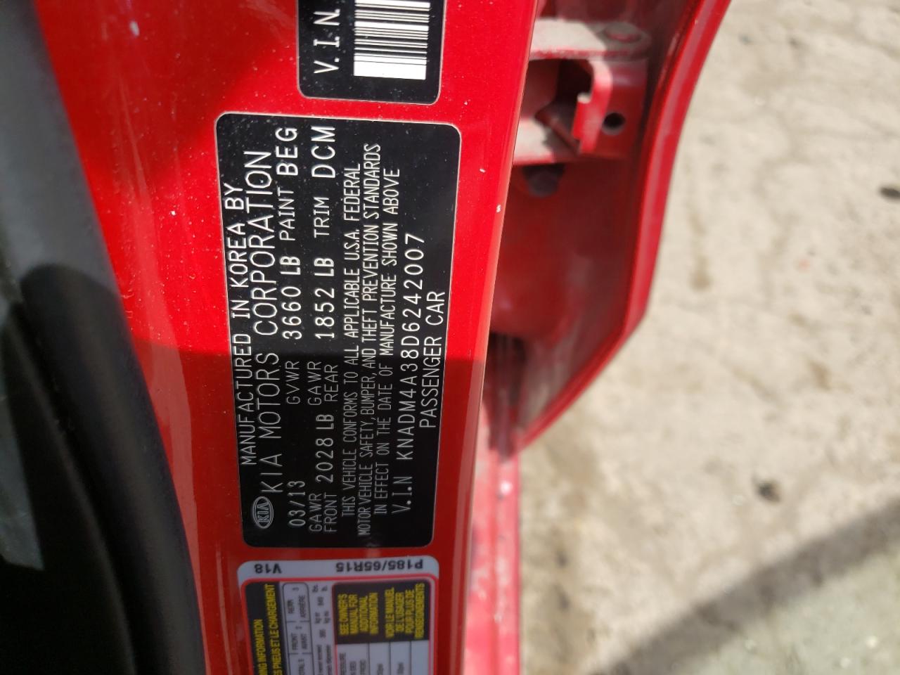 Photo 10 from auction – 2013 KIA RIO LX with VIN KNADM4A38D6242007