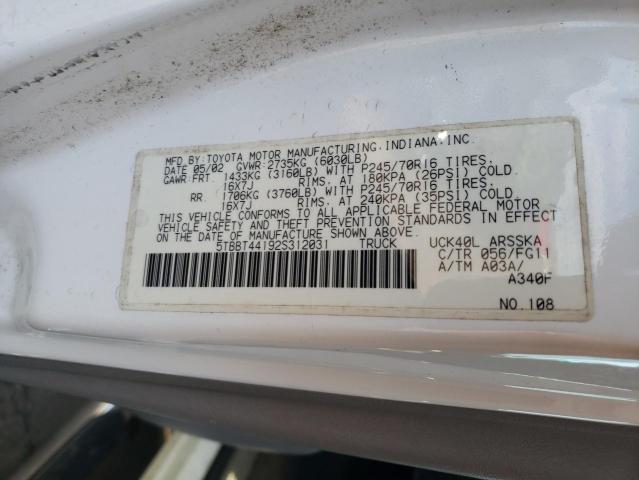 Photo 10 from auction – 2002 TOYOTA TUNDRA ACC with VIN 5TBBT44192S312031